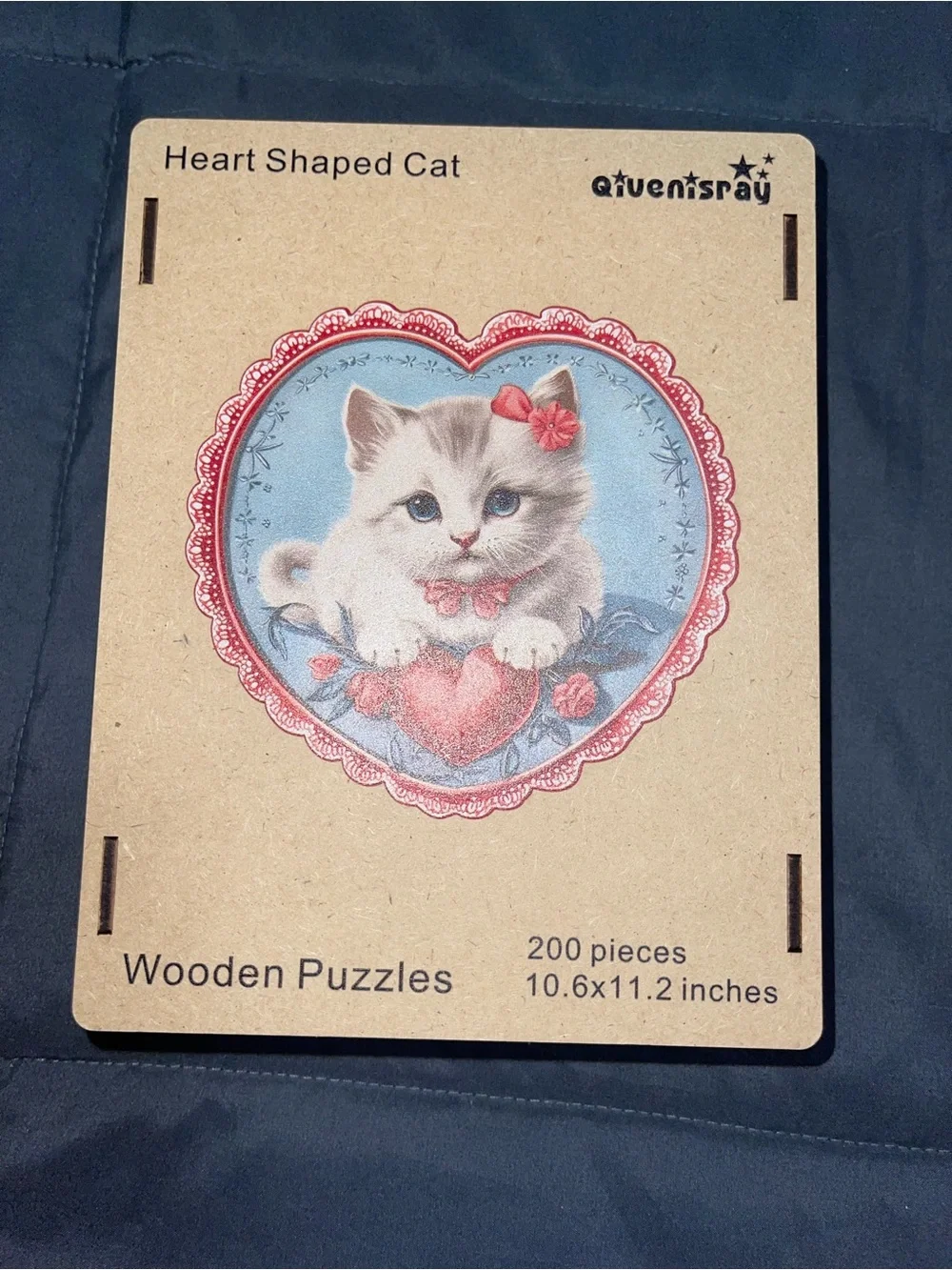 Pink Heart-Shaped Cat Wooden Puzzle - 200 Pieces + Wooden Box